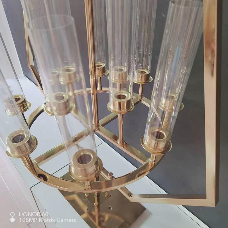 六边形框架金属吊灯式烛台婚庆活动装饰用品婚礼道具主桌装饰摆件