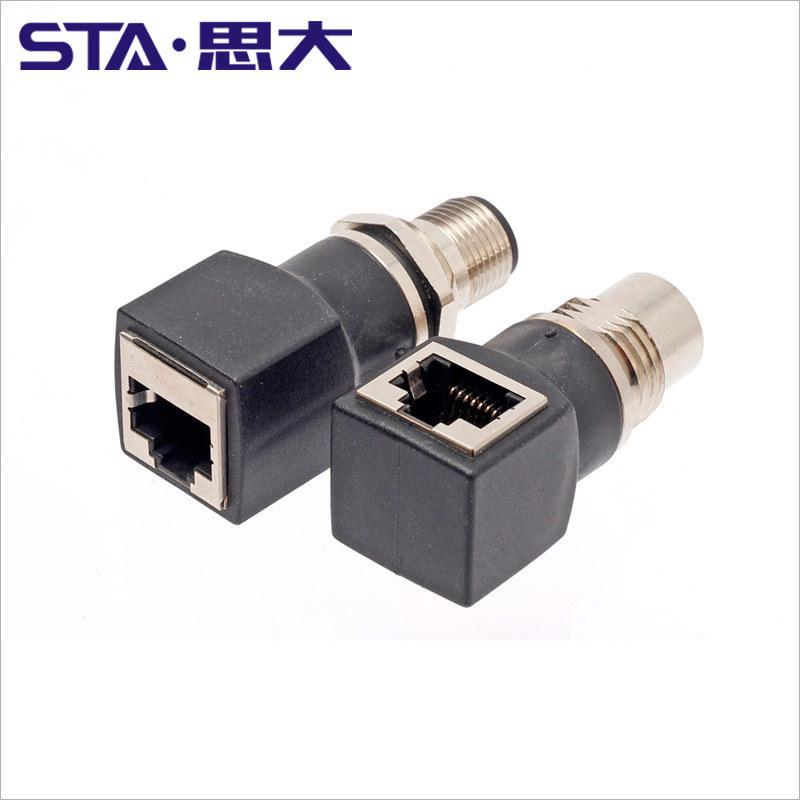 轨道交通以太网m12转接头rj45转4芯d编码x扣coding8芯a型连接器