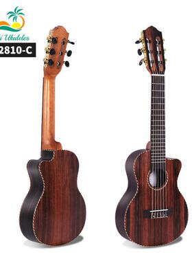 28寸吉他丽丽guitalele尼龙檀木吉他尤克里里吉他六弦全黑