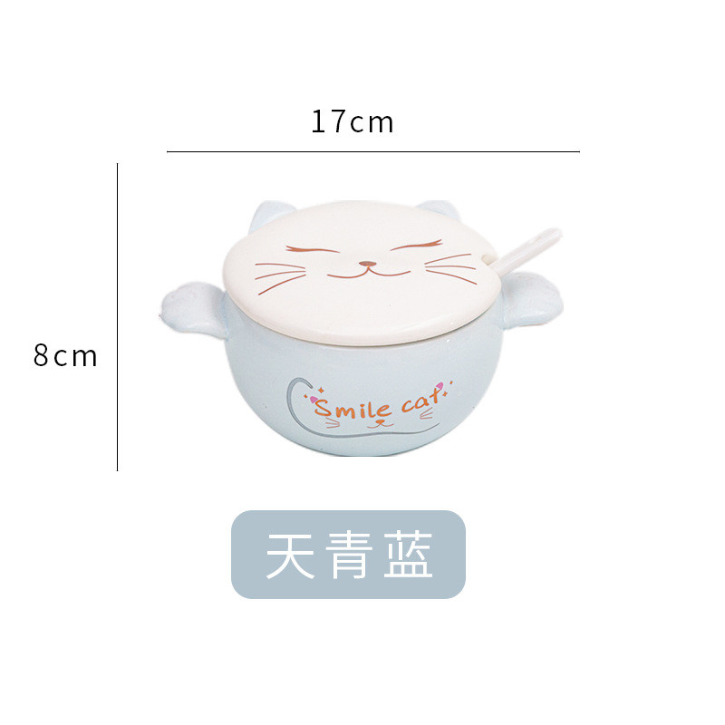 微波炉泡面碗家用双耳碗可猫咪加热陶瓷汤碗学校宿舍方便面碗可爱