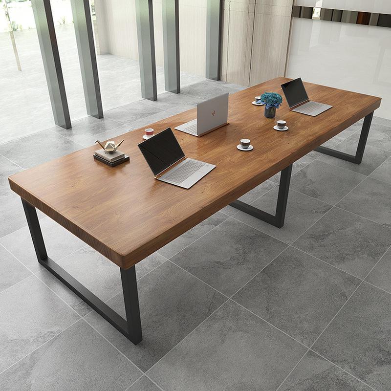 loft办公桌简约现代大型实木会议桌工作台电脑桌洽谈桌椅长条桌子