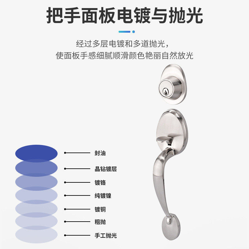 锌合金大门门锁现代简约静音铁门木门执手锁酒店加厚防盗锁门锁
