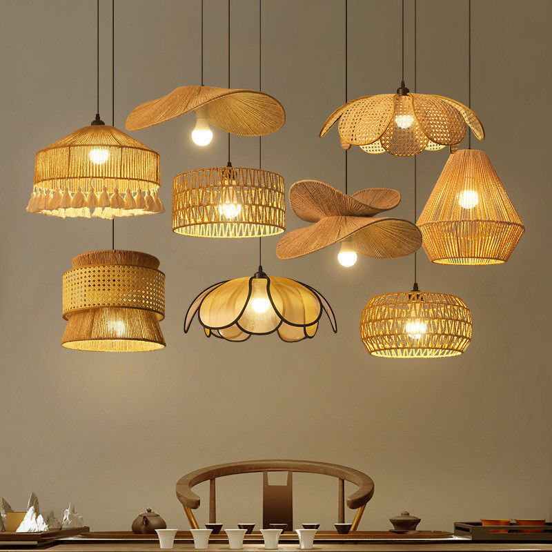 中式复古风吊灯竹灯笼荷叶藤编餐桌茶室民宿客栈氛围感吊灯,家装灯饰光源,餐厅吊灯,淘宝优惠券,粉丝福利购,淘宝优惠卷