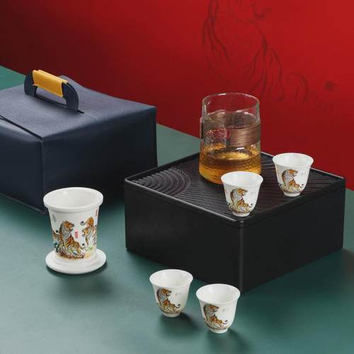 热销户外便携式收纳包旅行茶具套装高档白瓷整套装备随身简易皮质