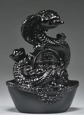 黑色蛇摆件实木雕刻十二生肖黑色蛇客厅卧室电视柜补角装饰工艺品