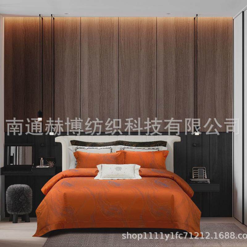 色织港式配套床品展厅简约提花四件套高端轻奢全棉贡缎别墅间床品