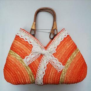 蕾丝蝴蝶结包新款草编包沙滩包