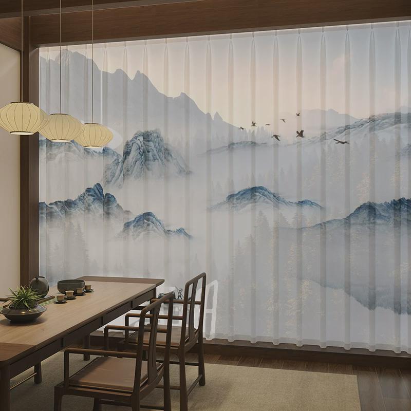 w1tr新中式纱帘透光不透人2024新款客厅茶室古风窗帘绍兴柯桥窗纱