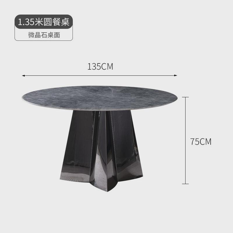 意式天然微晶石亮面大圆形餐桌椅组合家用8-10人吃饭桌不绣钢支架