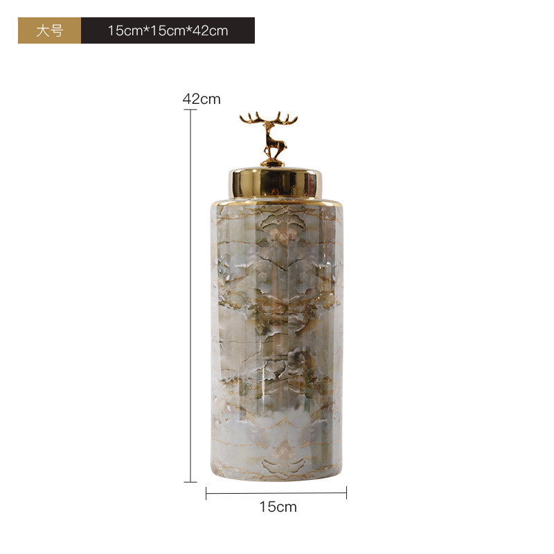 左顾几何现代大理石纹陶瓷摆件插花罐摆设样板间玄关客厅软装饰品