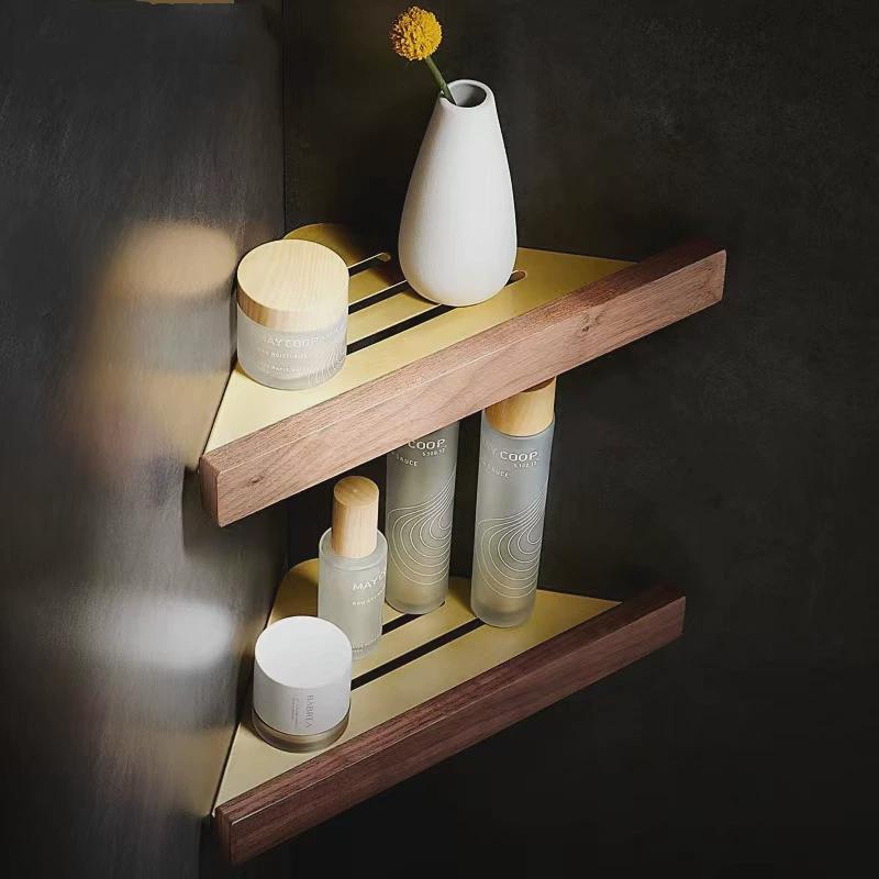 免打孔卫生间置物架浴室三角架沐浴壁挂式洗手间厕所用品收纳实木