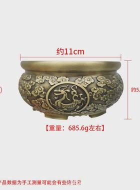 黄铜四花纹供奉香炉浮雕神兽招财进宝缸聚宝盆家用办公室摆件