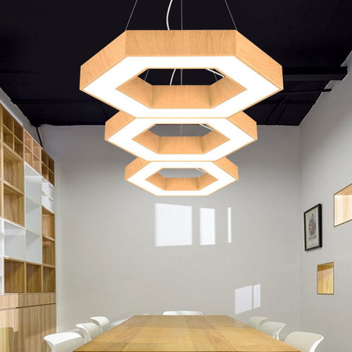 热销木纹咖吊灯网六边形健身房商铺学校超市创意拼接造型组合工业