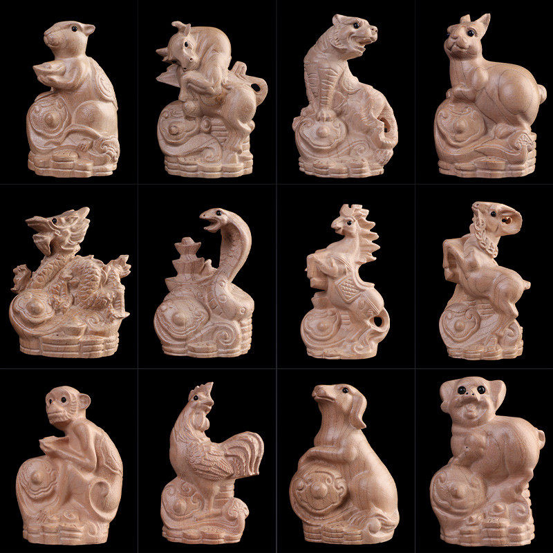 桃木十二生肖摆件属相鼠牛虎兔龙蛇马羊猴鸡狗猪一套实木雕刻装饰,家居饰品,木雕,淘宝优惠券,粉丝福利购,淘宝优惠卷