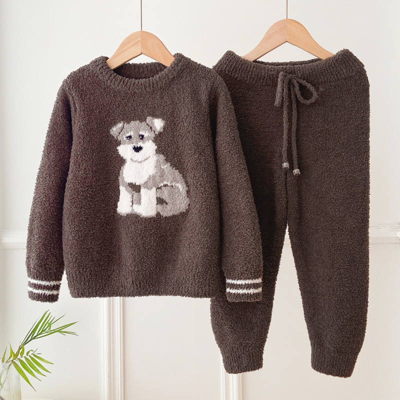 秋冬款半边绒儿童睡衣男童宝宝女孩珊瑚绒亲子家居服开衫套装新款