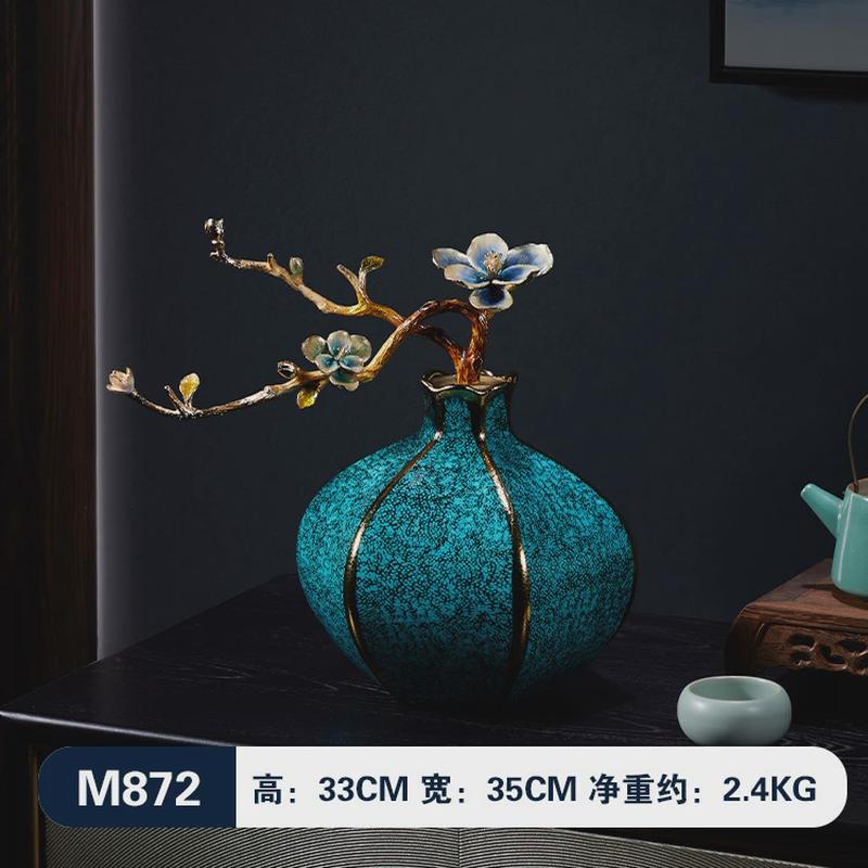 珐琅彩干花插花花瓶摆件客厅玄关装饰品美式玻璃家居高端欧式花瓶