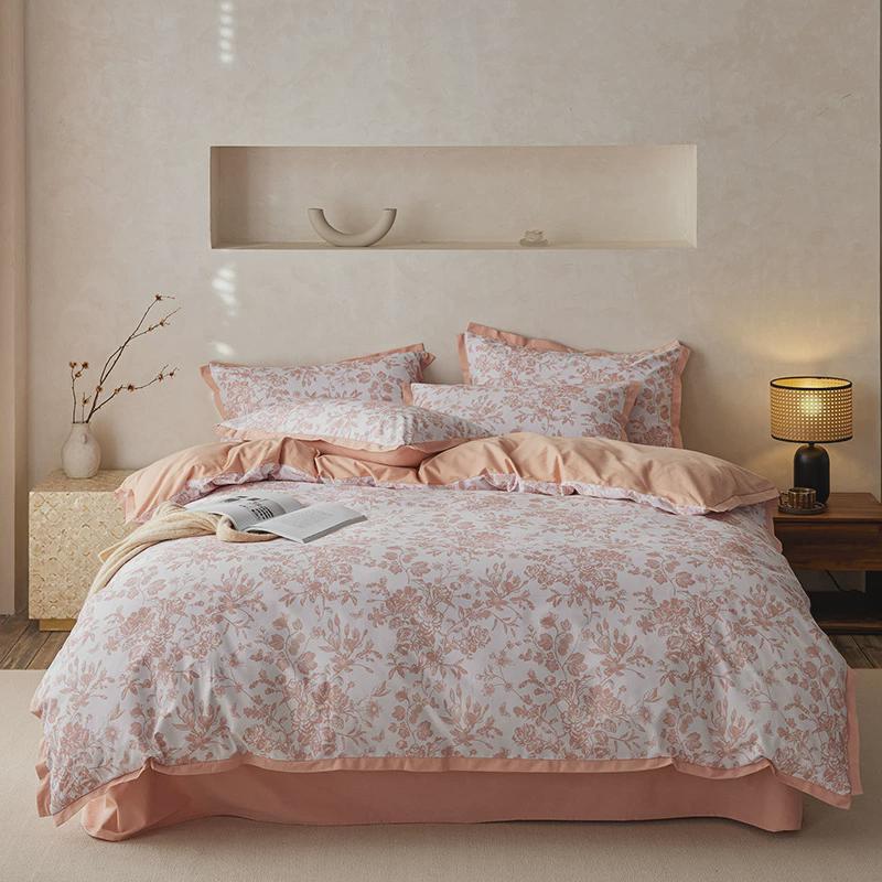 复古四件套2024新款秋冬全棉磨毛北欧风100棉被套花卉美式加厚款
