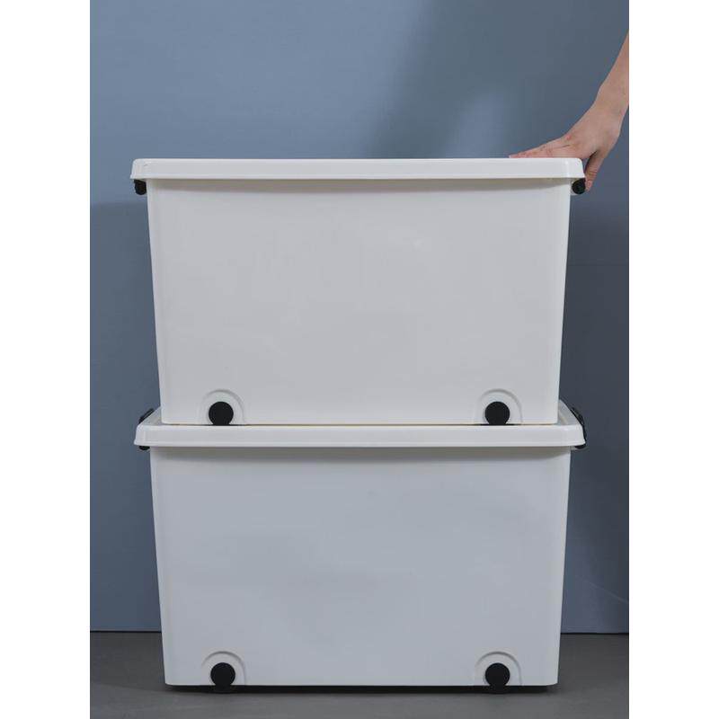 带白色塑料加厚衣物被子整理箱储物箱收纳箱轮子带盖特大号