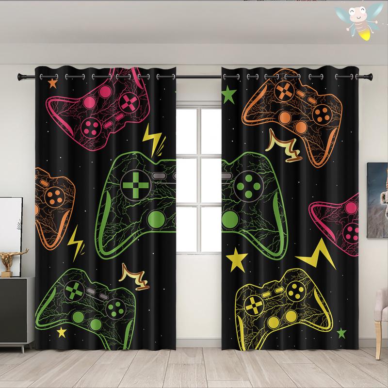 遮光窗帘布定制游戏手柄数码印花黑丝层窗户卧室门帘遮阳工厂
