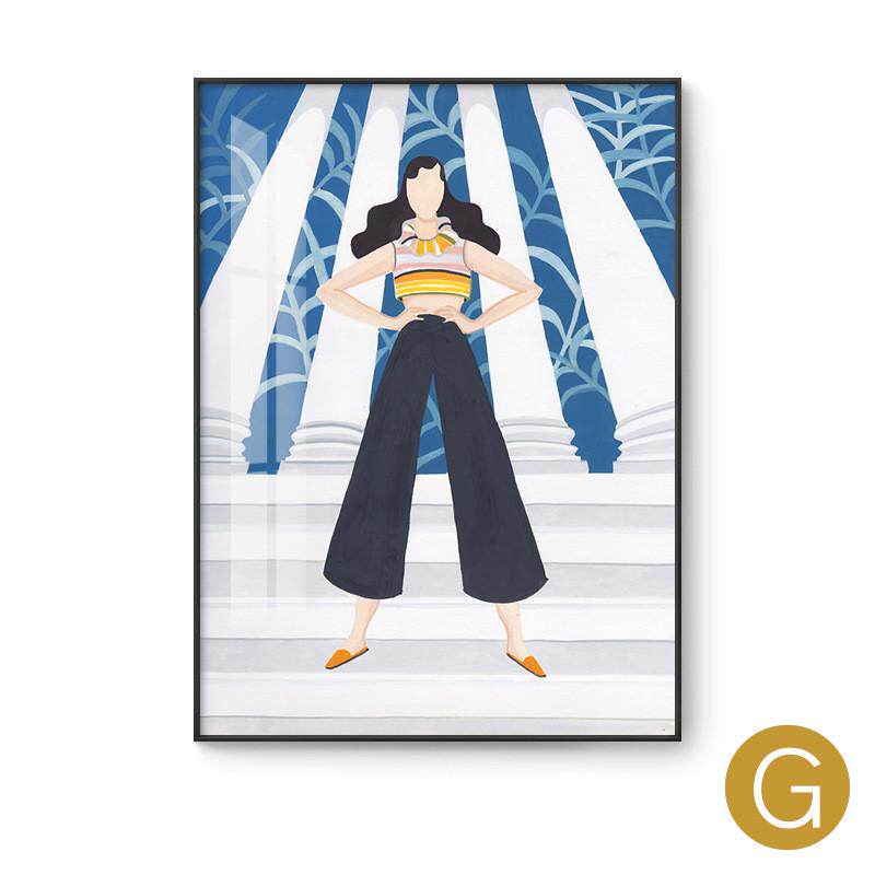 北欧人物挂画插画清新淑女客厅装饰画现代简约时尚服装店三联壁画