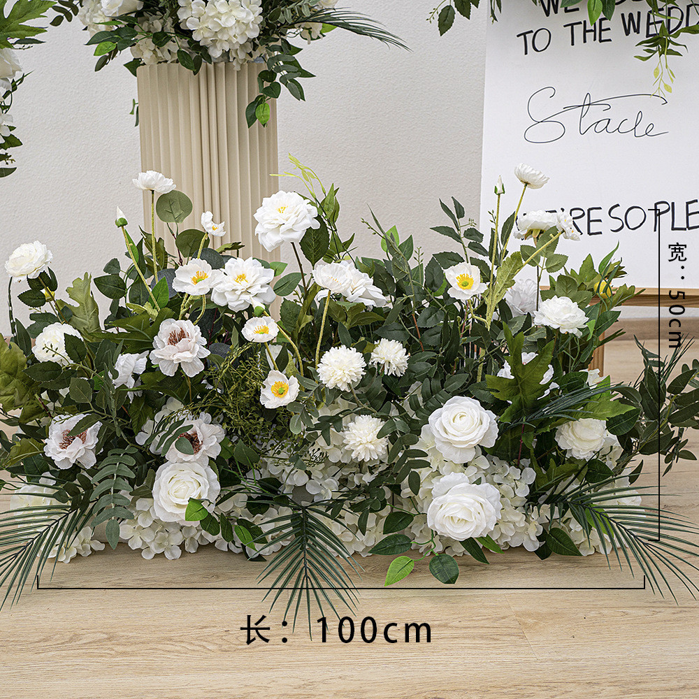 森系绢花地排花订婚宴布置婚庆酒店装饰花排路引仿真花艺婚礼套装