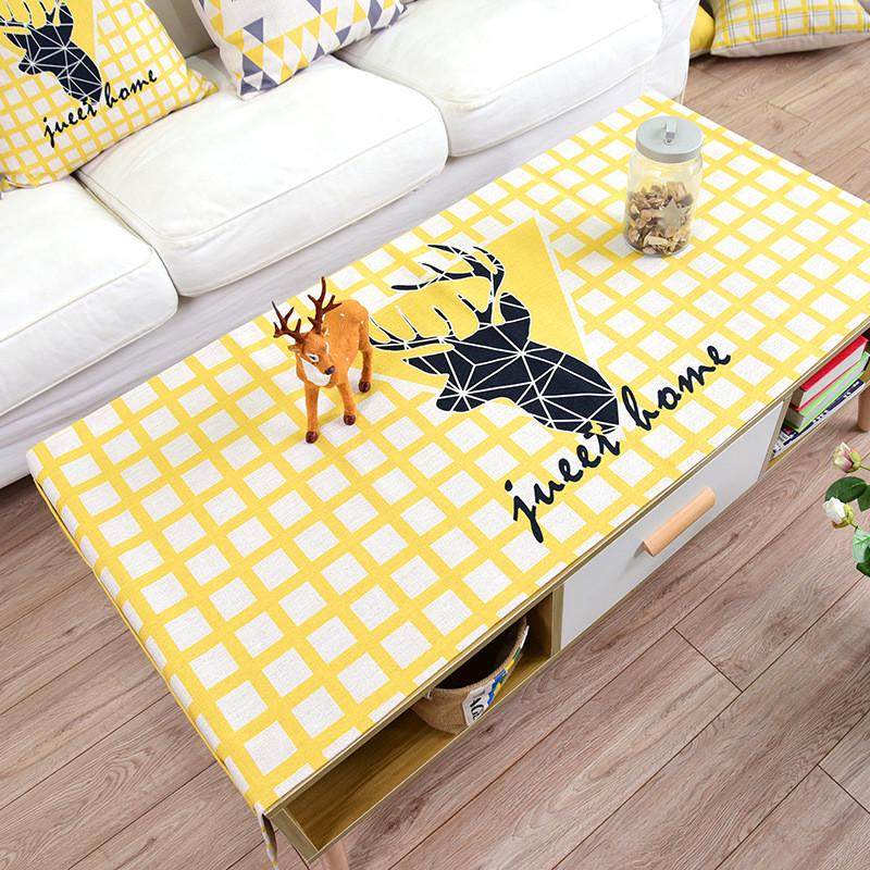 北欧ins黄色几何茶几布棉麻布艺客厅茶几柜桌布长方形防尘盖布,居家布艺,桌布,淘宝优惠券,粉丝福利购,淘宝优惠卷