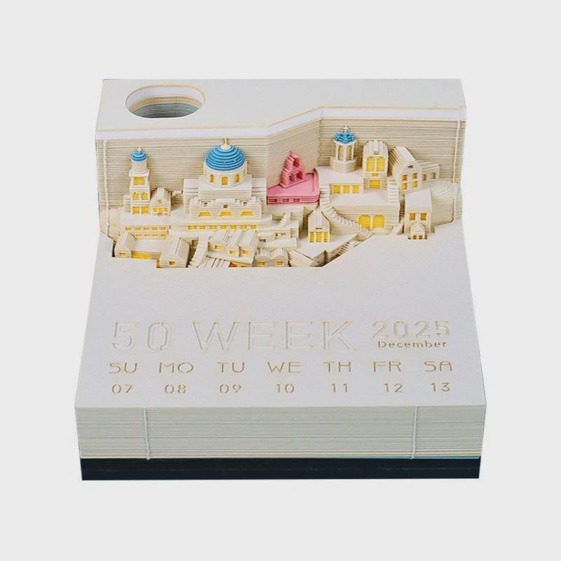 圣托里尼3d立体便签文创纸雕手撕模型便利贴INS风跨境记事本摆件