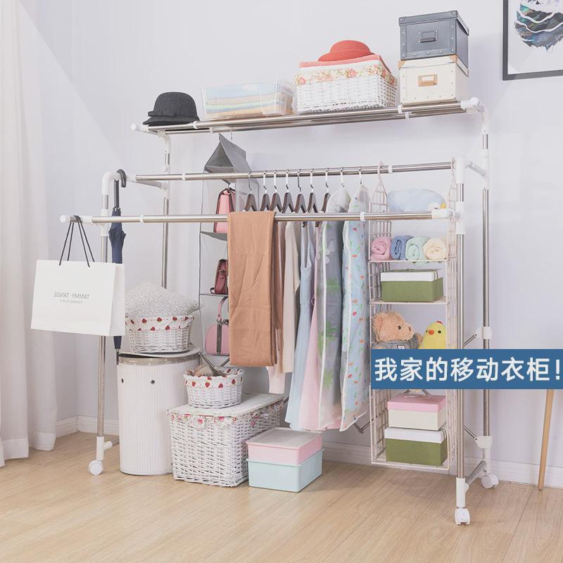 屏风晾衣架移动的衣柜多杆折叠收纳加大方管晾衣架家用阳台晒衣