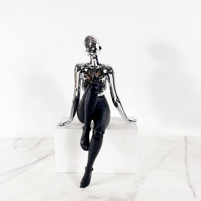 电镀机械女神坐姿饰品简约现代抽象人物雕塑客厅软装摆件