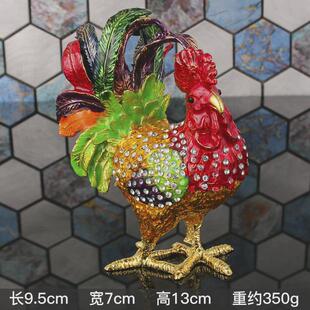 彩釉公鸡摆件鸡鸣镶吉祥如意招财母鸡合金富贵钻首饰盒装饰摆件
