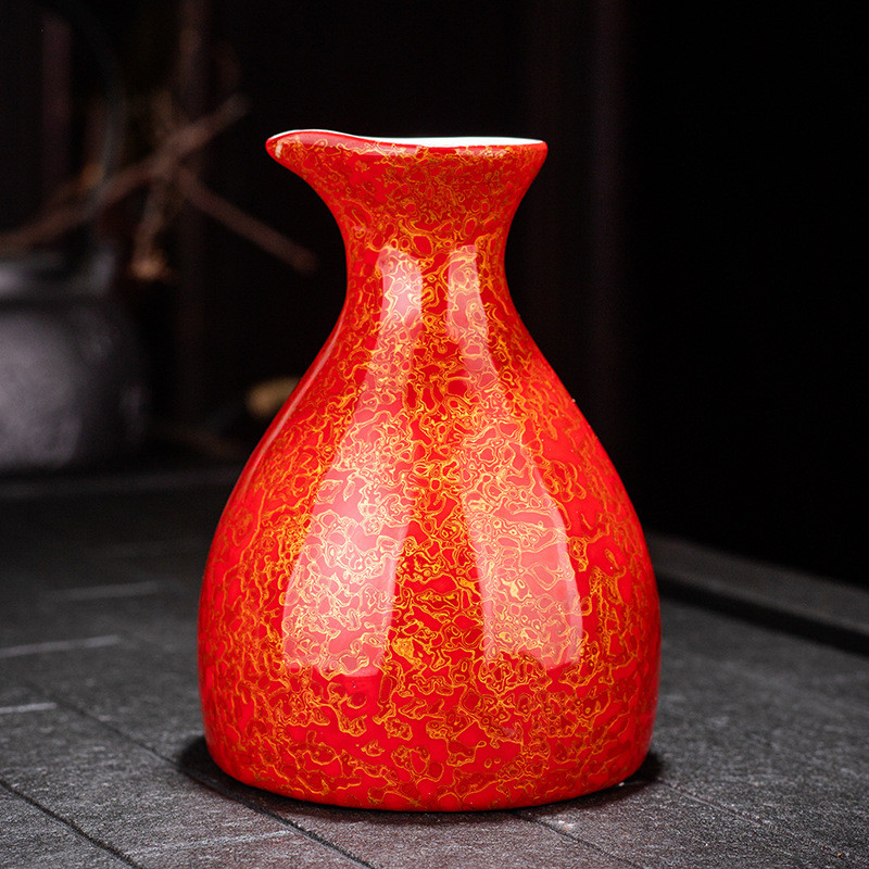 热销围炉冰茶分酒器大漆酒壶套组三酒杯羊脂玉瓷一漆器创意陶瓷口