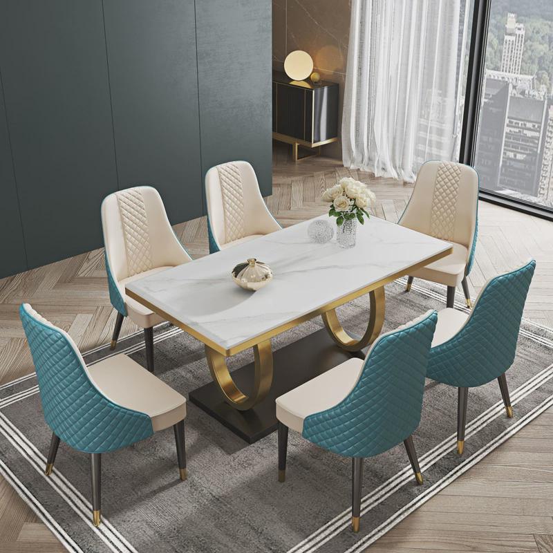 现代简约餐桌椅套装小户型轻奢创意不锈钢岩板面餐桌北欧家用饭桌