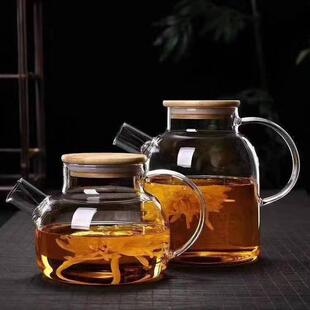 高硼硅玻璃茶壶果汁扎壶 凉水壶明火加热竹盖壶家用冷水壶花茶壶