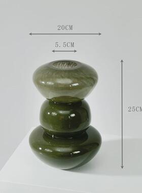 中古风极简甜甜圈绿色琉璃花瓶玻璃高级感陶瓷大小ins风高颜值