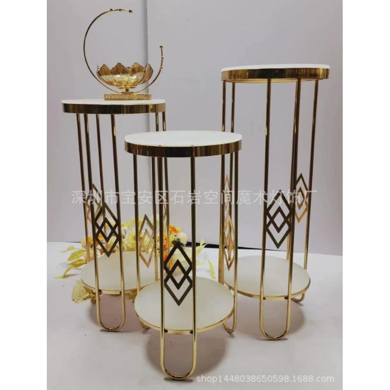 新款电镀金色烛台婚礼甜品台派对宴会厅酒店家居花架装饰摆件