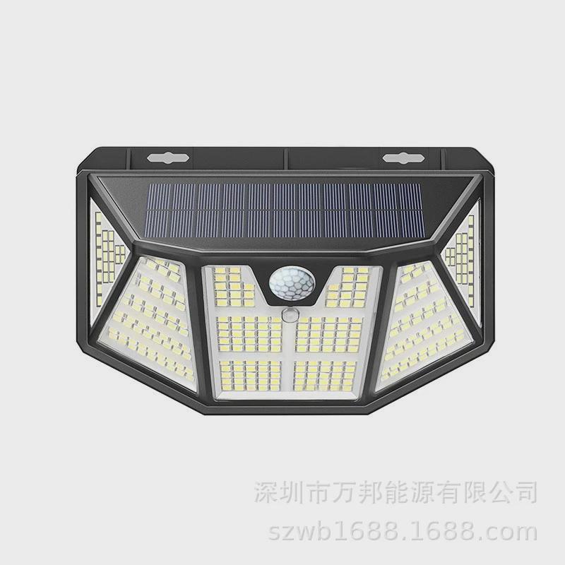 室外太阳能310led充电照明庭院家用防水五面外墙红外人体感应壁灯