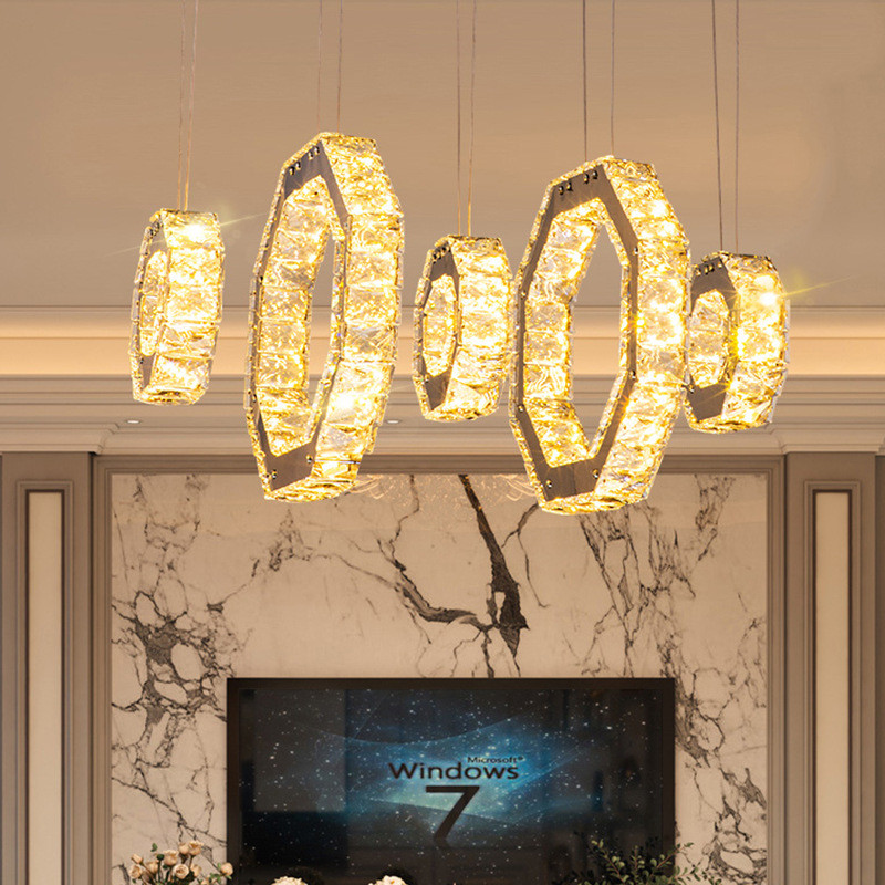 网红灯吊灯水晶大气卧室北欧简约现代圆环餐厅客厅灯具法式轻奢灯