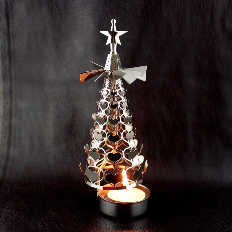 厂家制作旋转圣诞树摆件热能铜灯茶转动旋转浪漫走马灯烛台装饰品