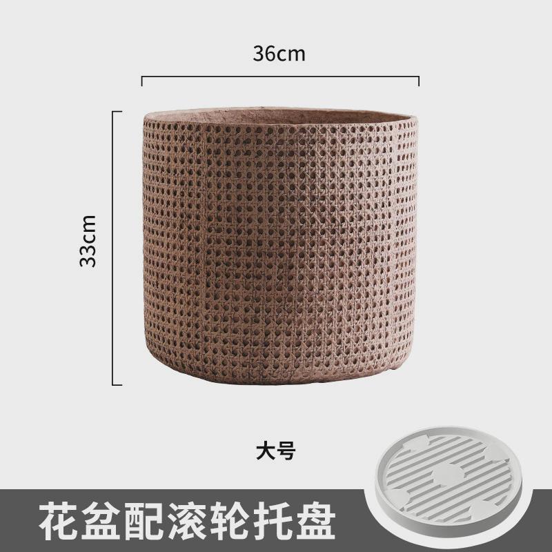 d！北欧仿竹编织篮大号镁泥花盆氧化镁客厅庭院琴叶榕龟背竹绿植