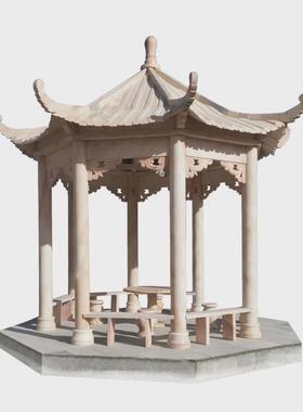 石雕凉亭家用红石头亭子花岗岩青石仿古六角亭庭院晚霞别墅石亭子