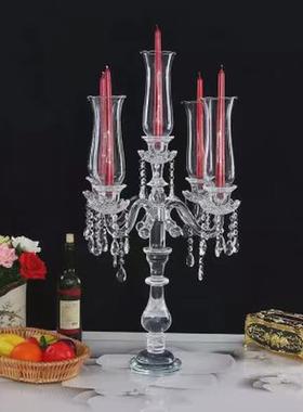 水晶烛台欧式风格婚礼策划道具五头水晶蜡烛台酒店餐桌婚庆大摆件