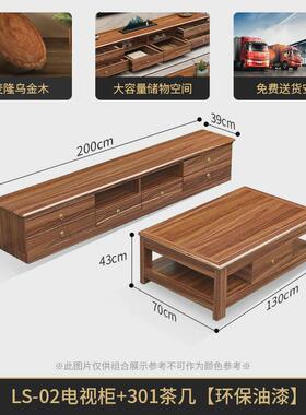 乌金木实木茶几电视柜组合小户型客厅地柜小户型新中式电视柜LS02