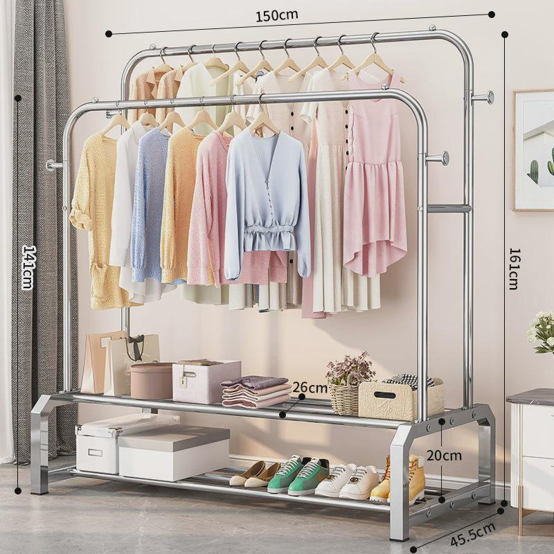 不锈钢晾衣架落地加厚加粗落地卧室挂衣架结实折叠室外双杆式家用