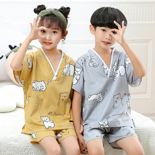 儿童汗蒸服男童女童纯棉大童小童全棉卡通小孩浴服温泉洗浴桑拿服