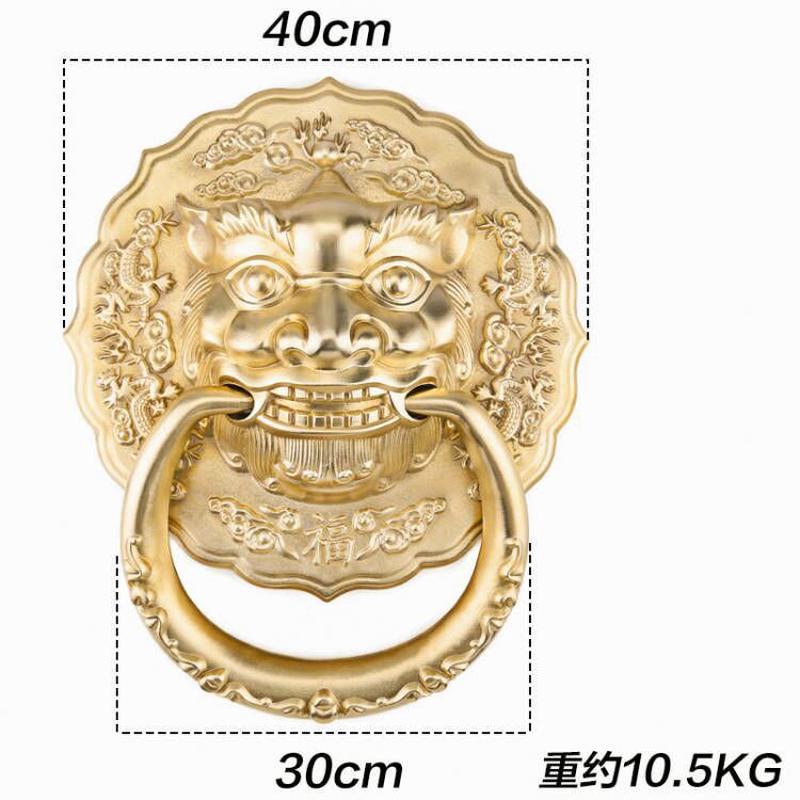 仿古黄铜兽头古典新中式门环大门拉手全铜狮头麒麟别墅装饰铜门环