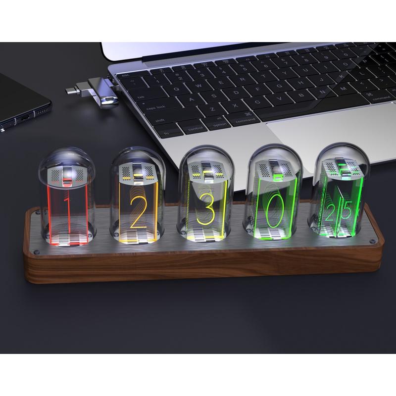 拟辉光管时钟创意闹钟桌面电子led数字闹钟定时器胡桃木免组装