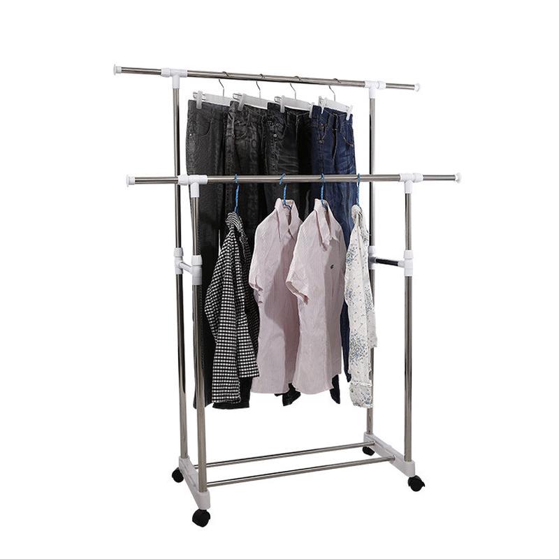 厂家直供晒尔俏升降家用伸缩不锈钢晾衣架落地折叠双杆依挂衣架