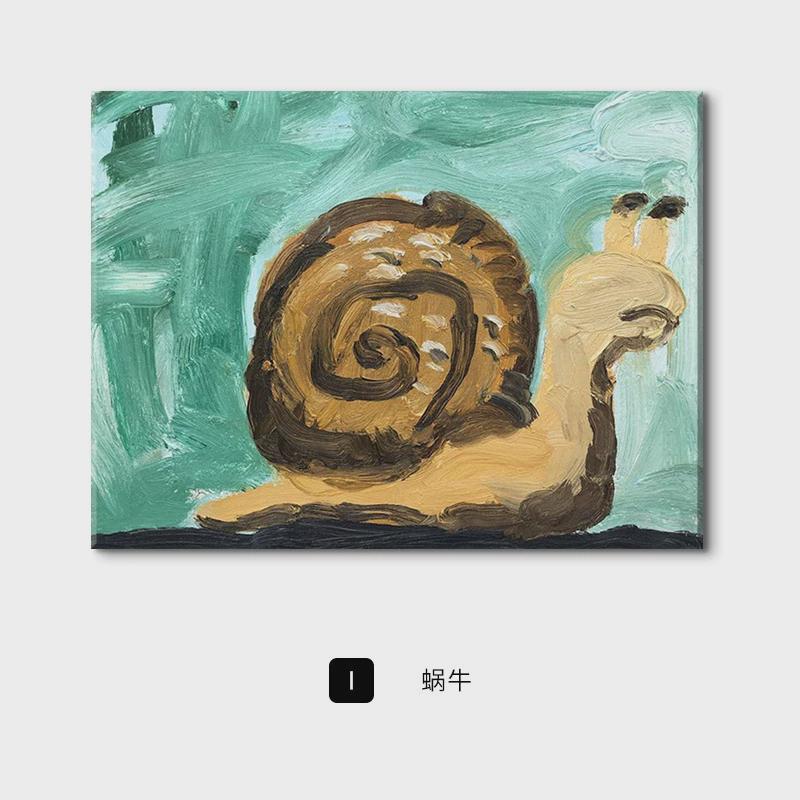 卡通动物北欧儿童卧室创意装饰画客厅潮流艺术画有趣植物壁挂画图片