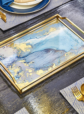 70yf轻奢黄色流金纸巾绿玛瑙金箔铜框客厅茶几遥控托盘盒收纳果盘