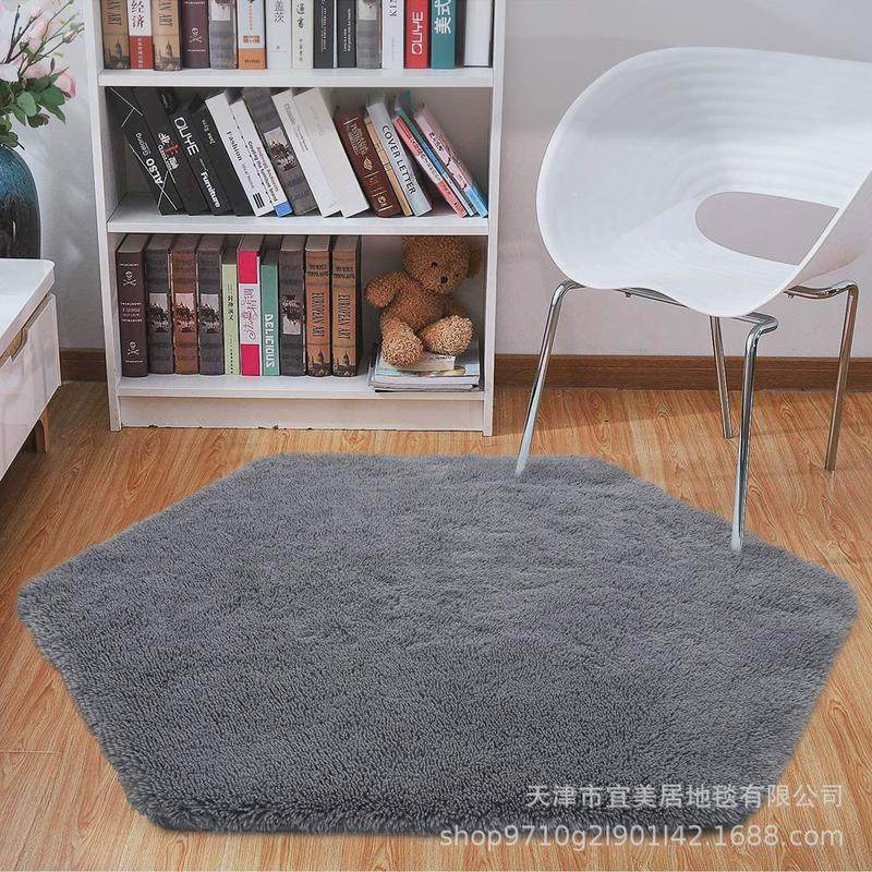 跨境超软毛茸地毯儿童房六角形地毯游乐屋帐篷地垫儿童游乐城堡垫